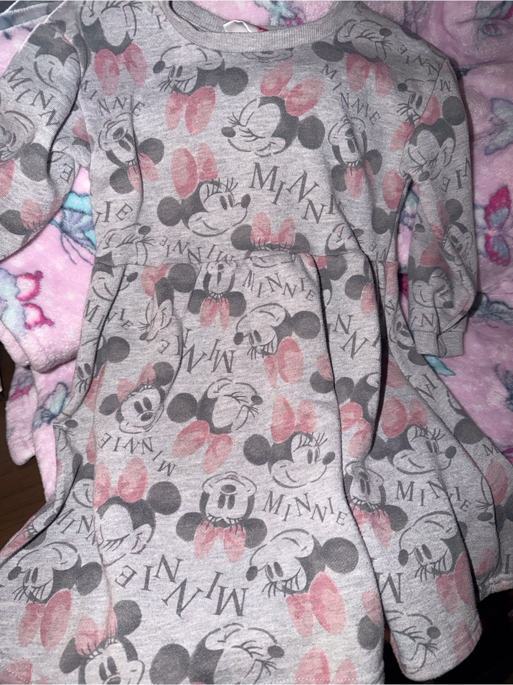 Disney Minnie Mouse Pink and Gray Long Sleeve Dress